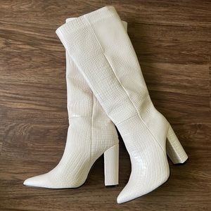 White knee high snake boots